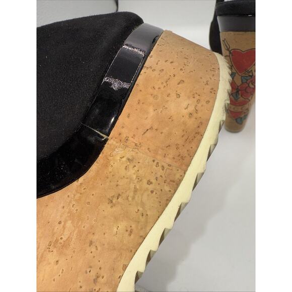 GUCCI READ **Black Suede SlingBack Cork Tattoo Wedge Platform Heel Sandals Sz 8 - Picture 14 of 14